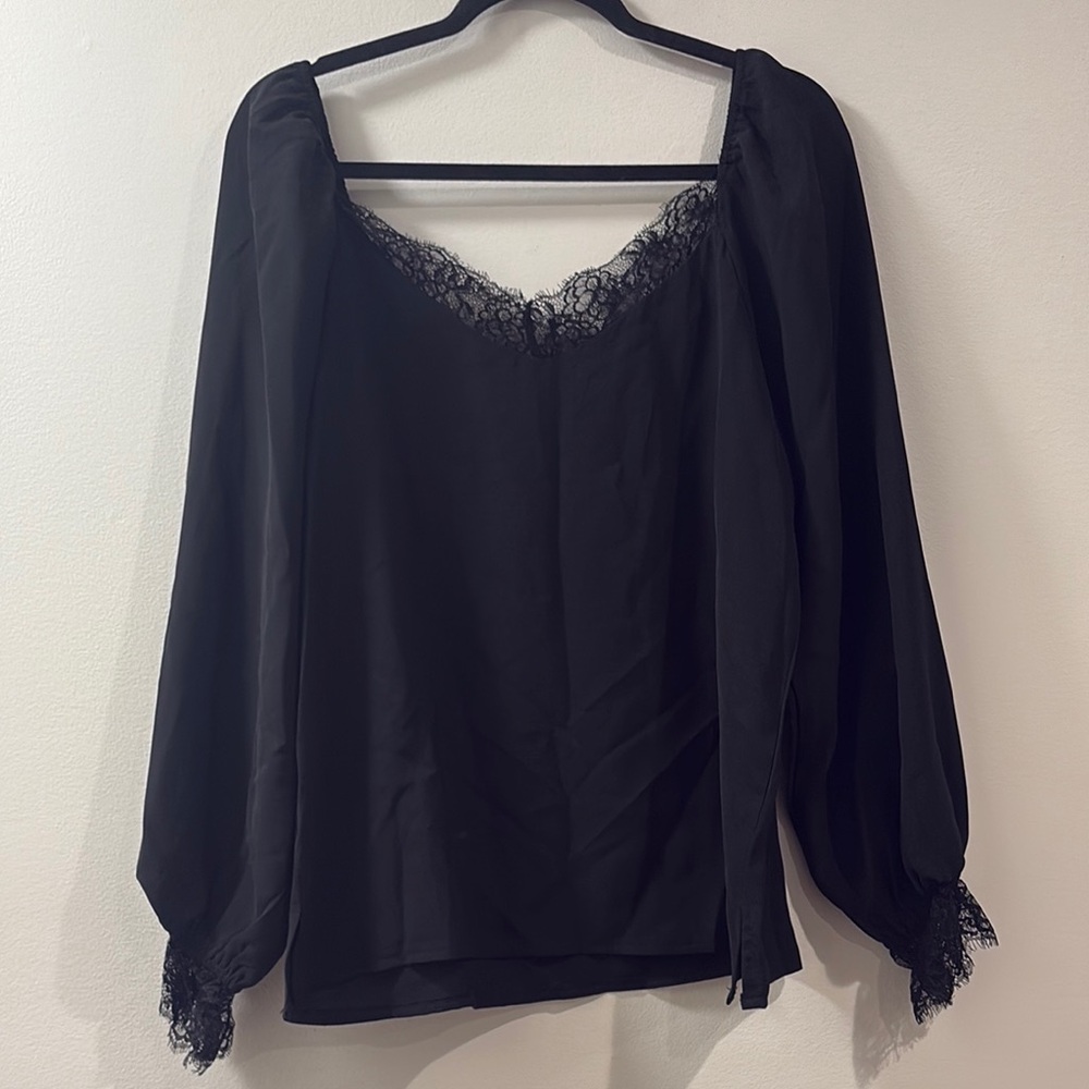 Elegant Black‎ Lace Trim Blouse